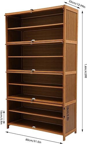 Miniatura 7 de LOYALHEARTDY Armario de almacenamiento de zapatos de bambú de 10 niveles de alto, estante de almacenamiento de zapatos independiente con puertas