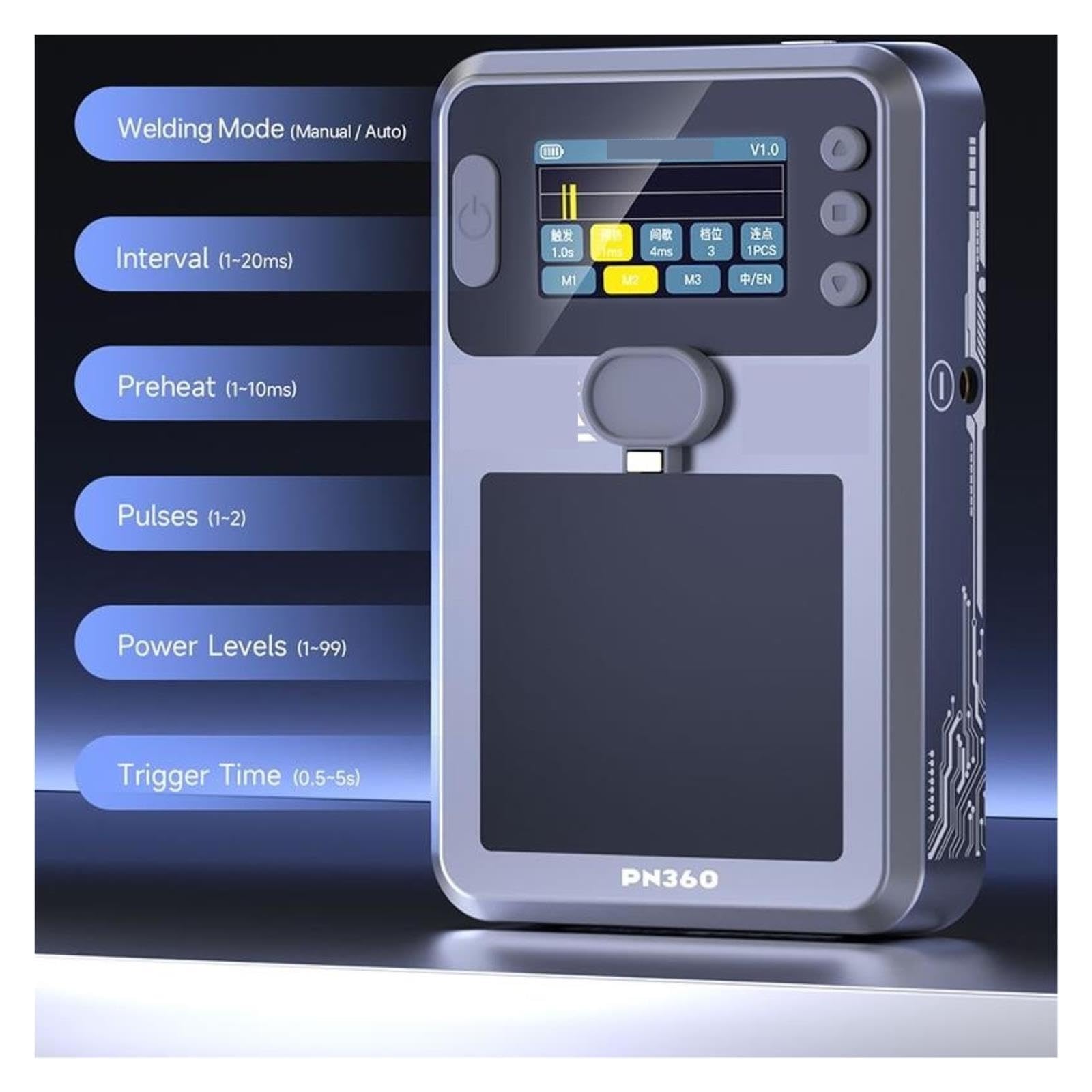Poste à souder, Soudeur par points Portable PN360, Machine à double impulsion avec batterie intégrée pour la réparation de téléphones portables, 1 paquet