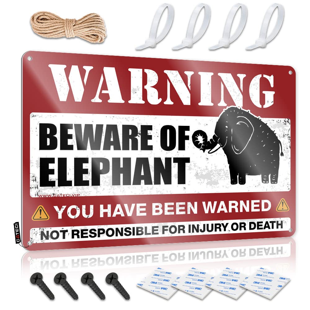 Beware Of Elephant Decaor Boho - Tin Metal Sign Housewarming Vintage Wall Art(30X40CM)