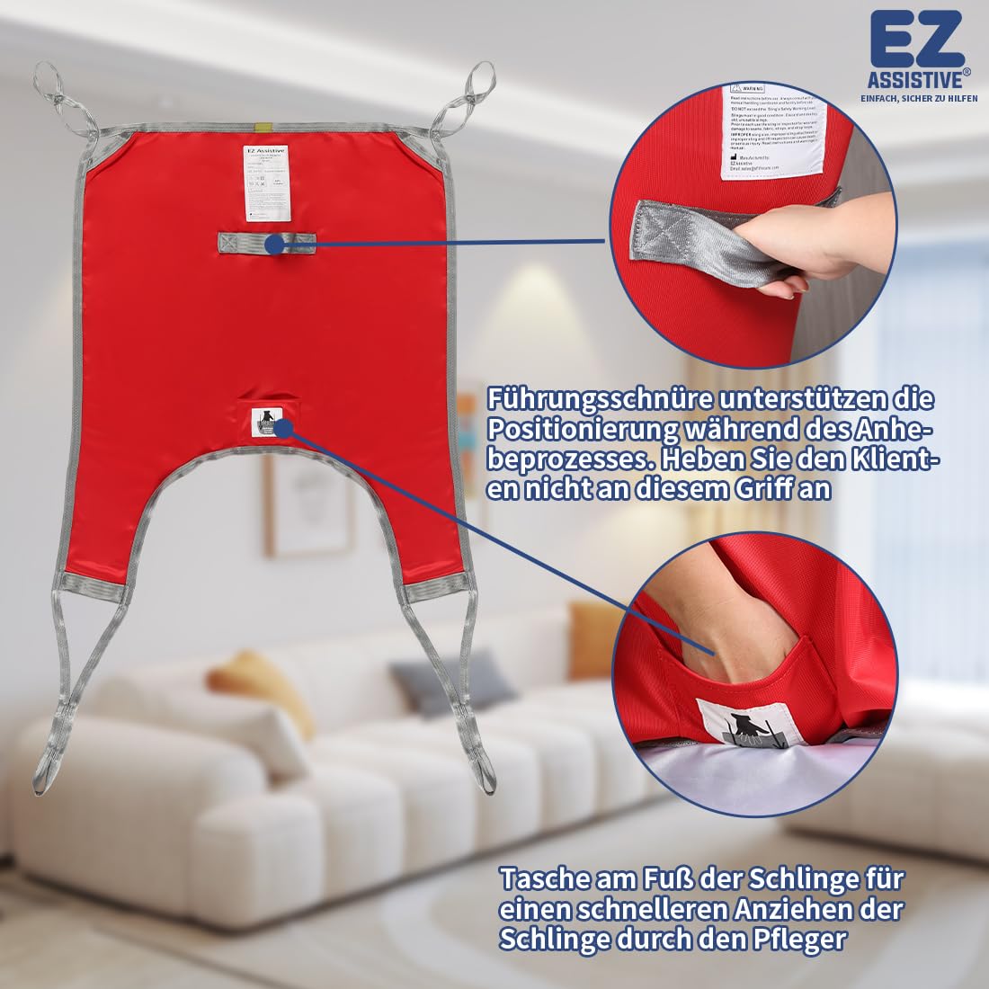 EZ Assistive Hoyer - Correa de elevación de paciente con pierna dividida, correa en U para bucles de transferencia, capacidad de peso de 500 lbs (pequeño)