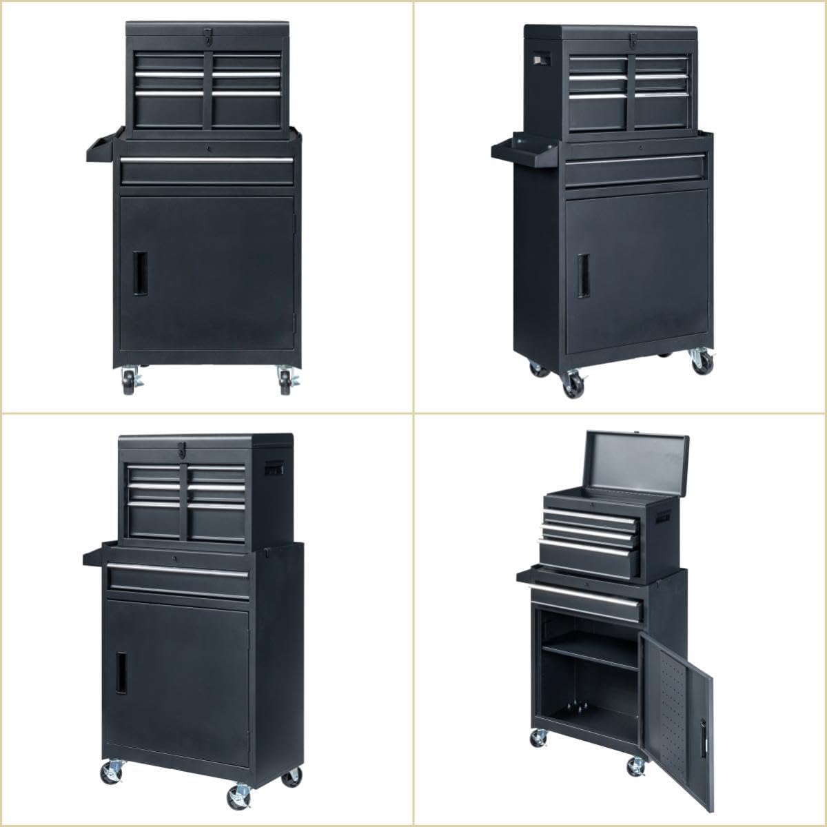 Heavy Duty Metal Rolling Tool Cart with Drawers - Large Garage Storage Cabinet for Power Tools, Metal Garage Storage Cabinets, and Workshop Organization Black