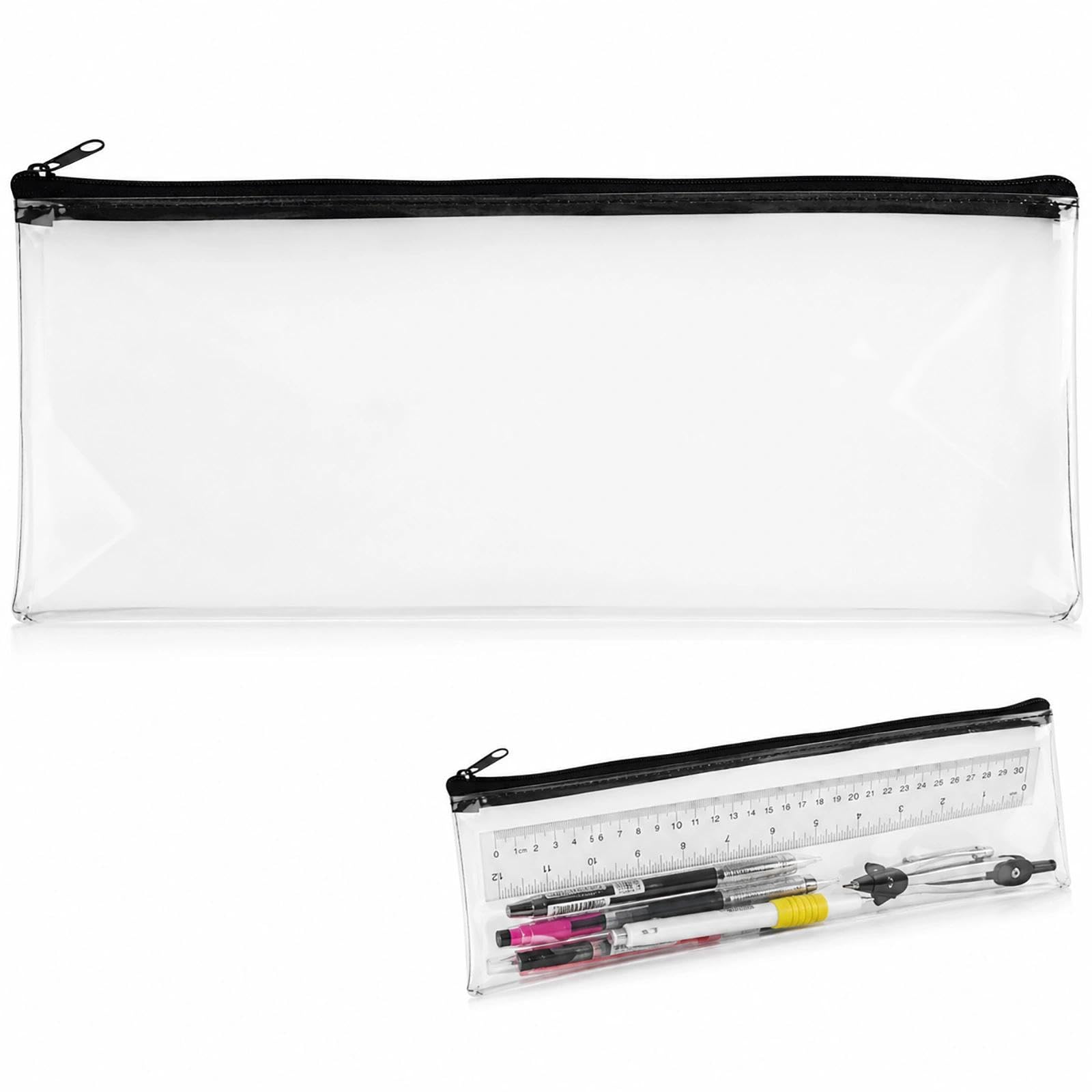 FYHJNC 32cm Clear Pencil Case, Transparent Exam Pencil Case for GCSEs, Large Capacity PVC Stationery Organizer with Zipper for School Office Travel