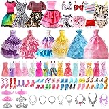 SPOKKI 34PCS Puppenkleidung und Zubehör für Barbie Puppen, 11,5 Zoll Kleidung Zubehör for Barbie, Abendkleid, Kleider, Alltagsrock, Badeanzüge, Kronen, Halsketten, Schuhe für Mädchen Geschenk