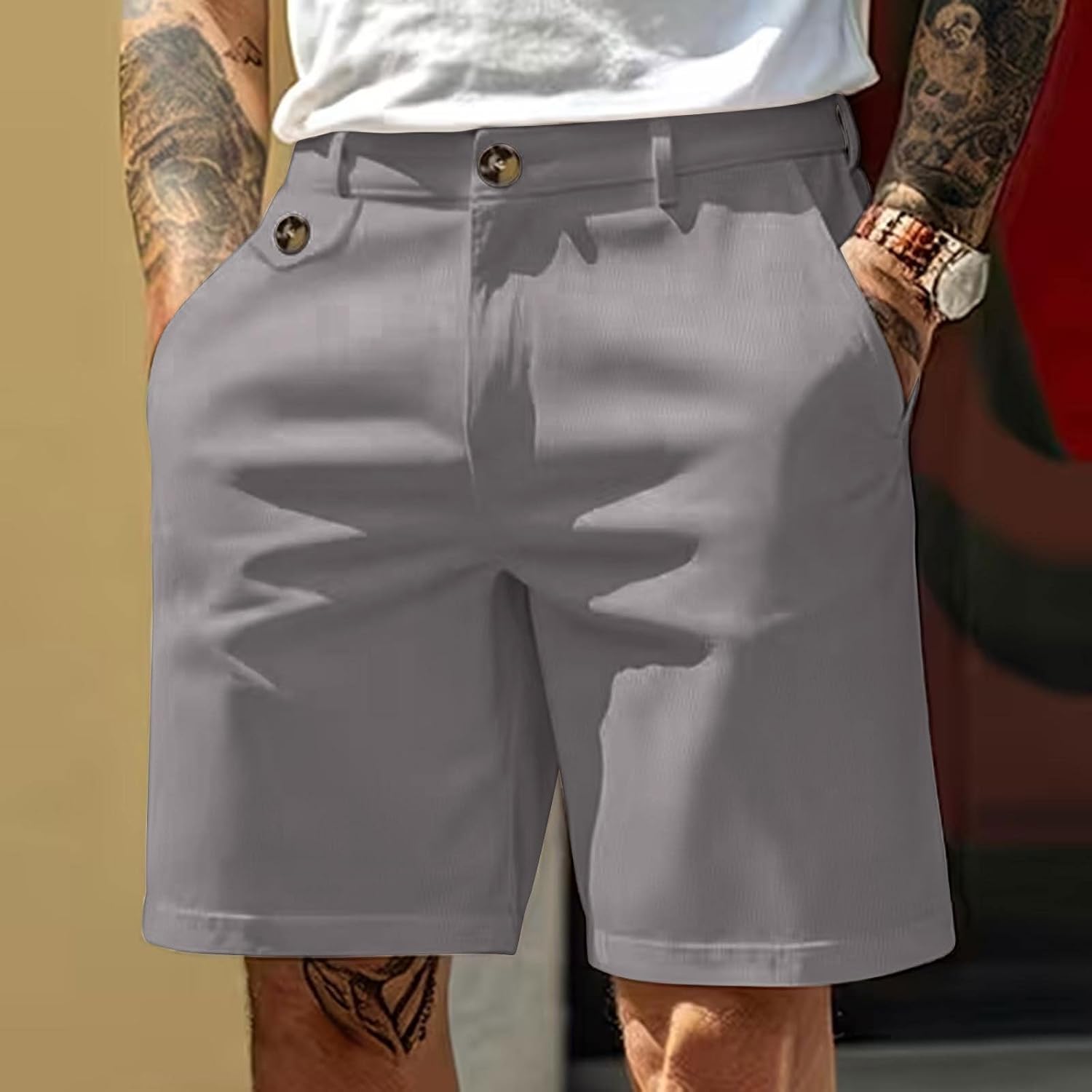 Men's Lightweight Casual Shorts Golf Summer Shorts Breathable Stretch Solid Work Flat Front Short with Pocket