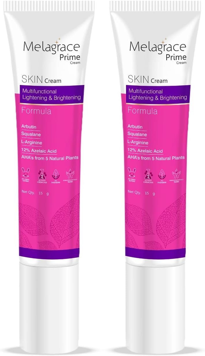 Melagrace Prime Cream 15g | Multifunctional Skin Brightening & Lightening Formula | Exfoliates & Clears Pores | Azelaic Acid Fades Pigmentation & Acne Spots | For Bright, Glowing Skin (Pack of 2)