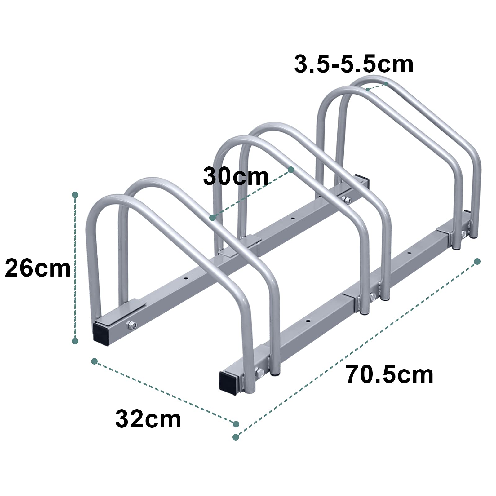 Randaco Rastrelliera per Biciclette, Cavalletto per bicicletta, multiplo per 3 biciclette, supporto per bicicletta, per montaggio a pavimento e a parete, HBT 26 x 70,5 x 32 cm, argento