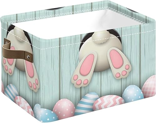 Cesta de almacenamiento de huevos de conejo de Pascua, cestas de regalo con asas, plegable, decorativo, de lona, para sala de estar, estantes, ropa