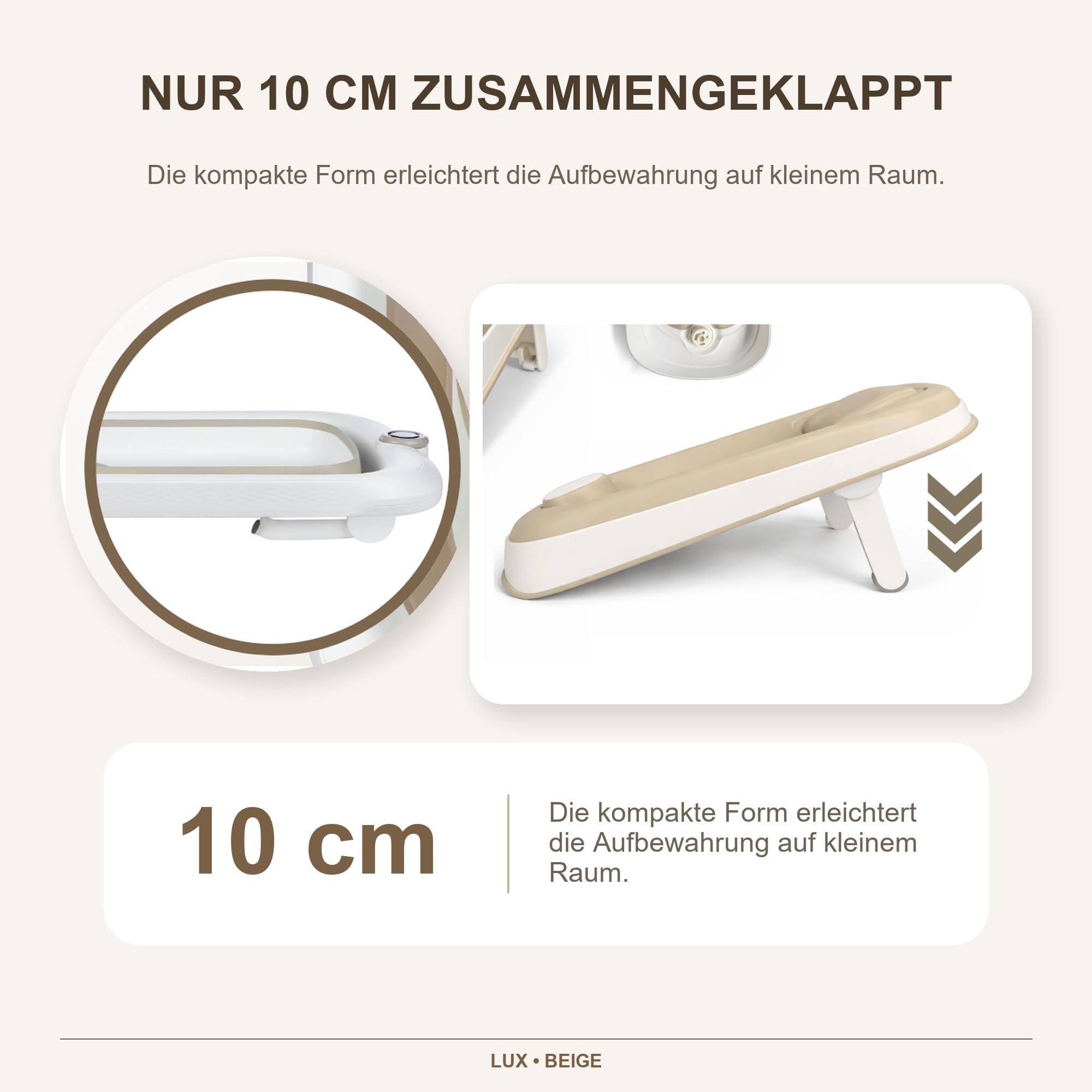Primabobo LUX Bade-Set für Babys mit Faltbarer Babybadewanne, Elektronischem Thermometer, Badesitz und Gestell, Komplettes Babybad Set für Neugeborene, Beige