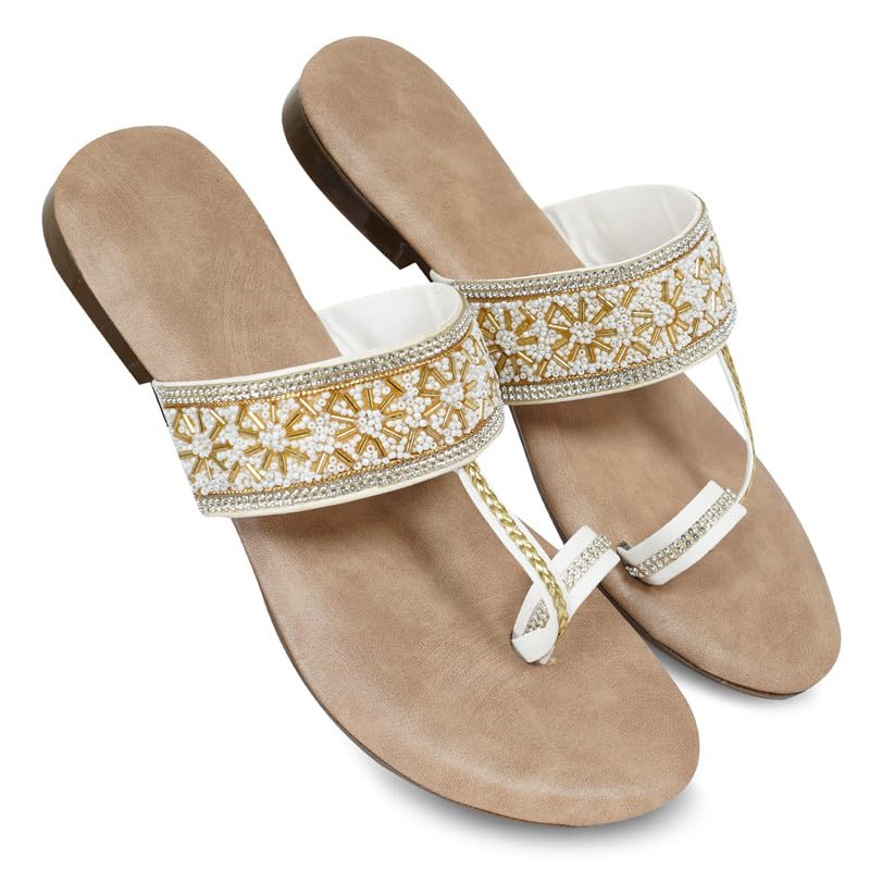 Image of DFR Flip Flops for Women Daily Use Comfortable Ethnic Embroidered Girls Slippers flipflops chappals