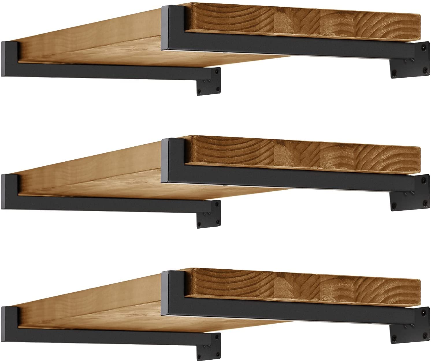 Floating Shelf Brackets, 6 Pcs Heavy Duty Wall Mounted Shelf Brackets, 8 Inch Black Industrial Iron Square Brackets, Industrial Metal Shelf Supports, Hanging Shelving Supports with Lip