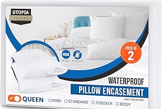 Utopia Bedding Waterproof Pillow Protectors Zippered (2 Pack, White) Queen Size, Zippered Pillowcases, Bed Bug Proof Pillow Encasement Covers 20 x 28 Inches