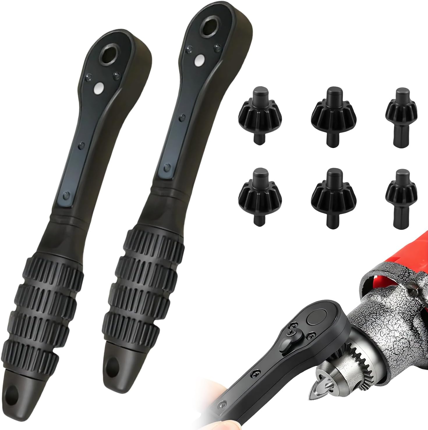 2PCS Ratcheting Drill Chuck Key Wrench 2-in-1 Mini Ratchet Drills Chuck Spanner, Universal Chuck Key Replacement Tool for Drill, Compatible with Most Electric Drills and Power Tools