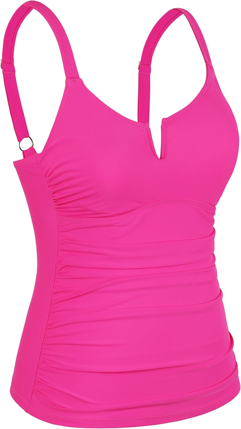 Hilor Women's Underwire Tankini Tops Ruched Slimming Bathing Suit Top Swimsuit Tummy Control Swim Top Swimwear Only - Image 3