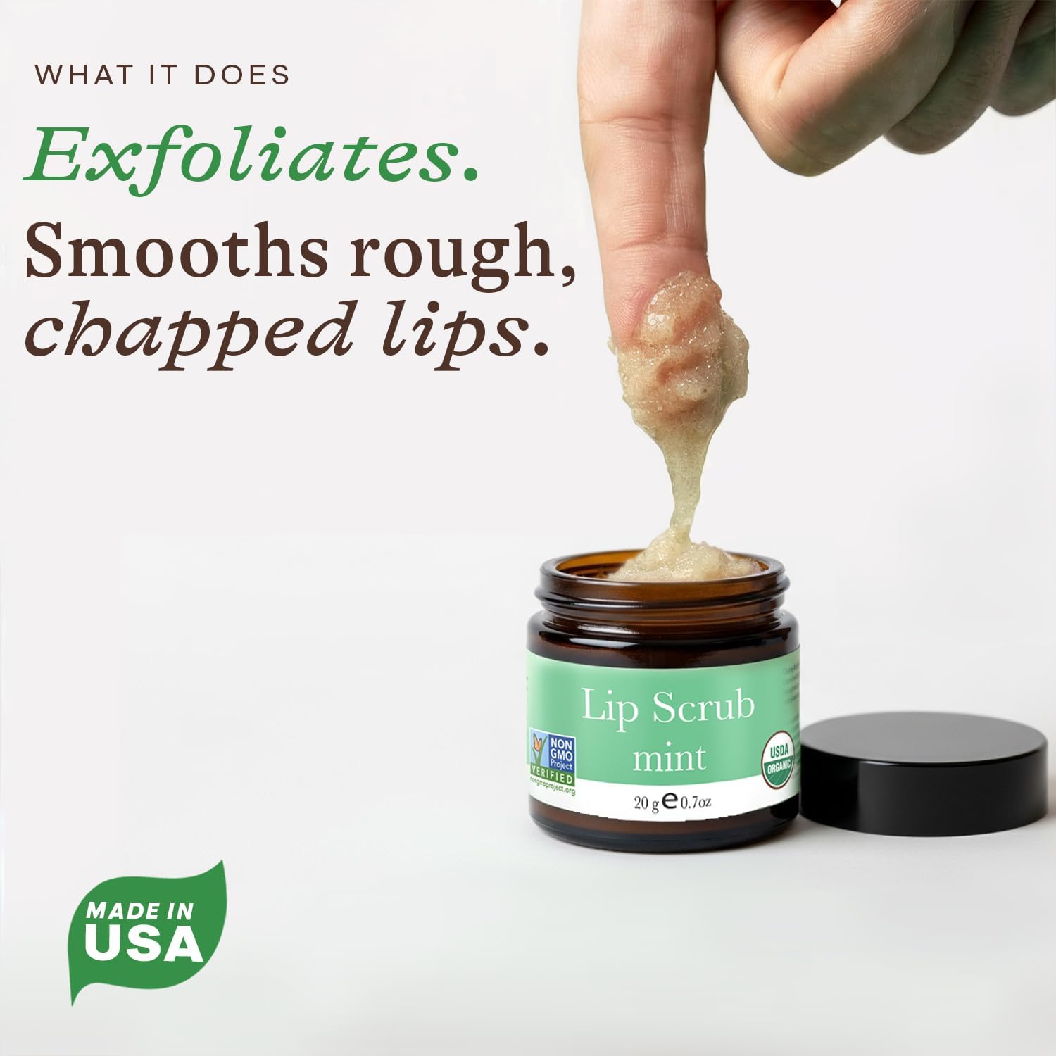 USDA Organic Lip Scrub Mint - Fabricado en Estados Unidos con ingredientes naturales, exfoliante hidratante para labios secos, exfoliante exfoliante de azúcar labial para labios suaves, pequeños 2