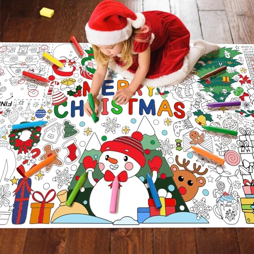 Image of Gatherfun Merry Christmas Decorations - Versatile 31.5 x 72 Inches Activity Poster, Christmas Party Coloring Banner /Santa & Snowman Table Cover for School Parties and Special Events