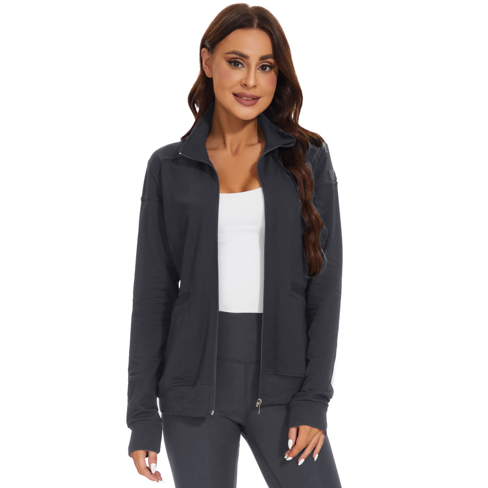 Meanzoo Women's Scrubs Jacket Zip Front Warm-up Jacket(Pewter,XX-Large)
