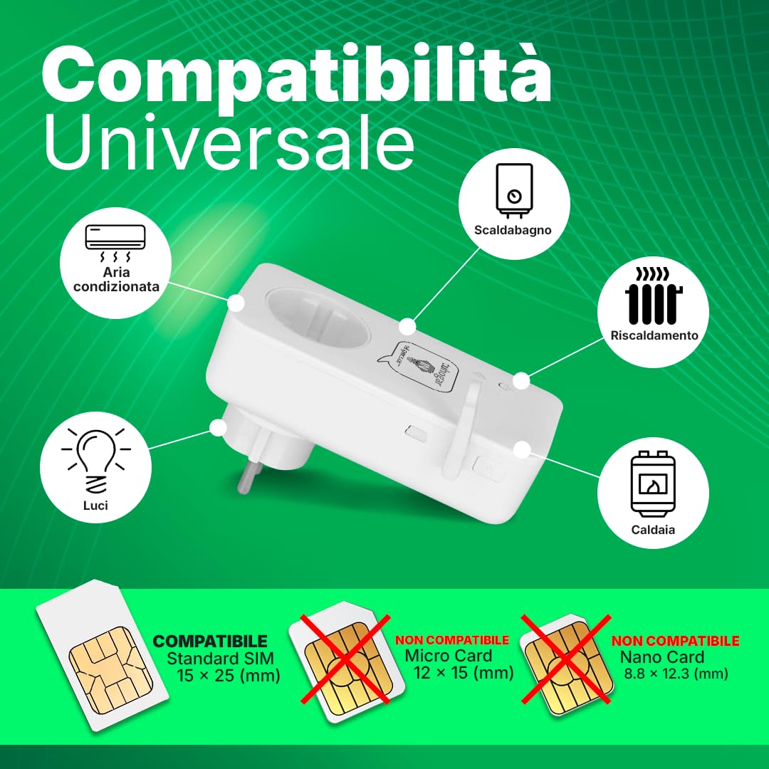 Presa Intelligente senza Internet/WiFi | Richiede Scheda SIM GSM/4G | Con Sensore di Temperatura e Controllo Remoto via SMS, Chiamata o APP | Notifica Istantanea di Interruzione