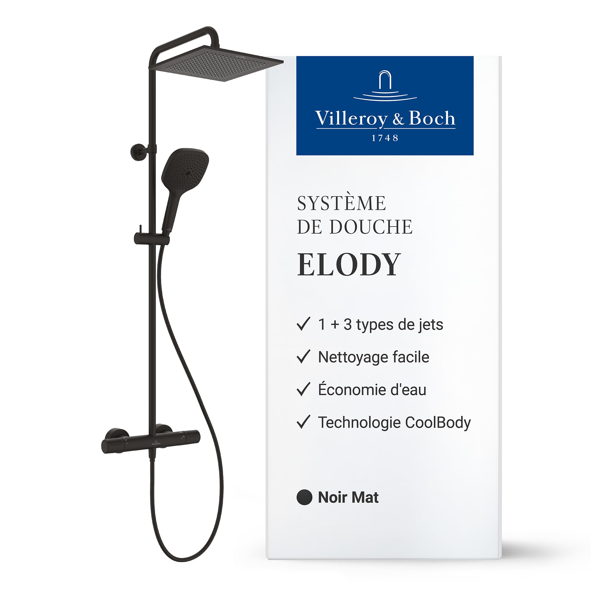 Système de douche anti-variation de température Villeroy & Boch Elody économie d'eau intégrée