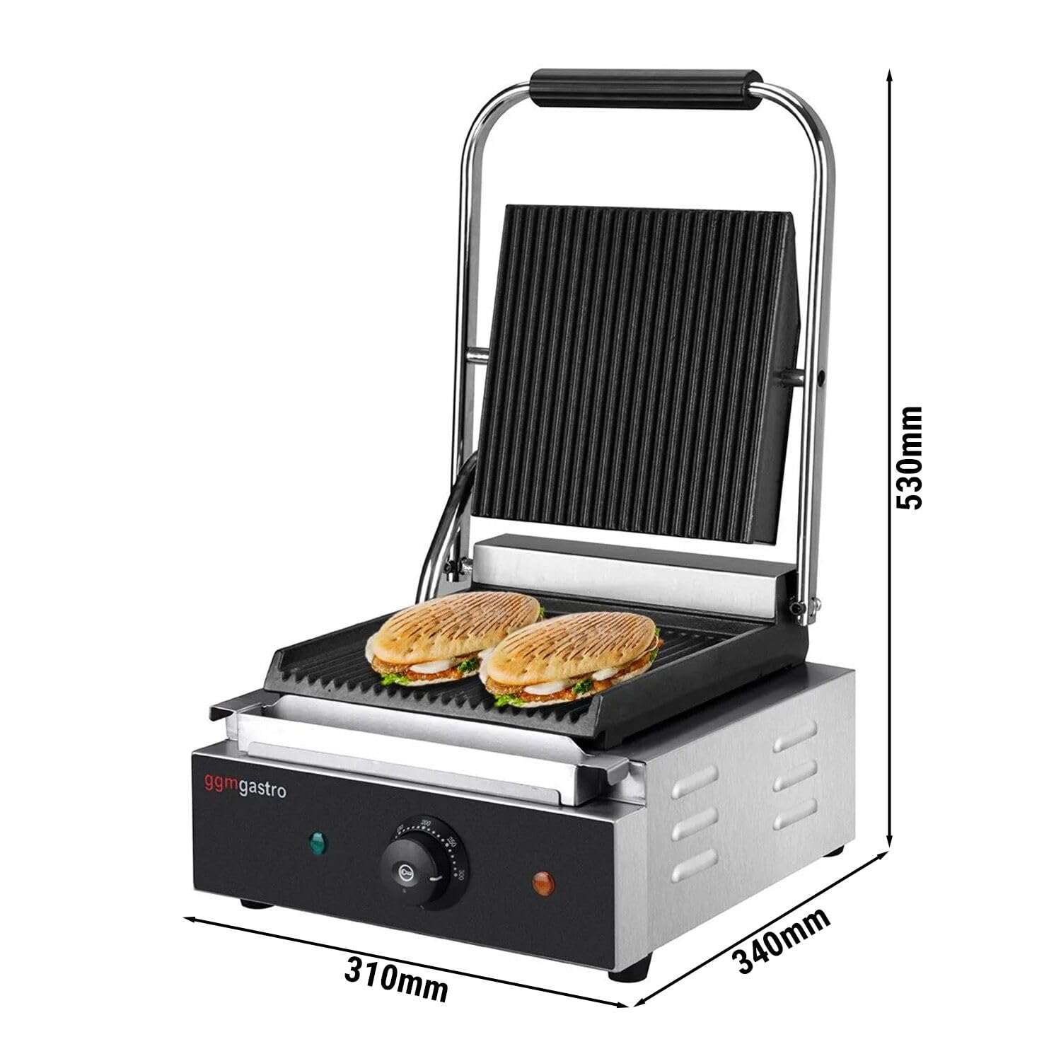GGM Gastro | KGJ432 | Kontaktgrill/Hamburger Grill - 1,8 kW - oben & unten Gerillt - Grillfläche: 235x225mm