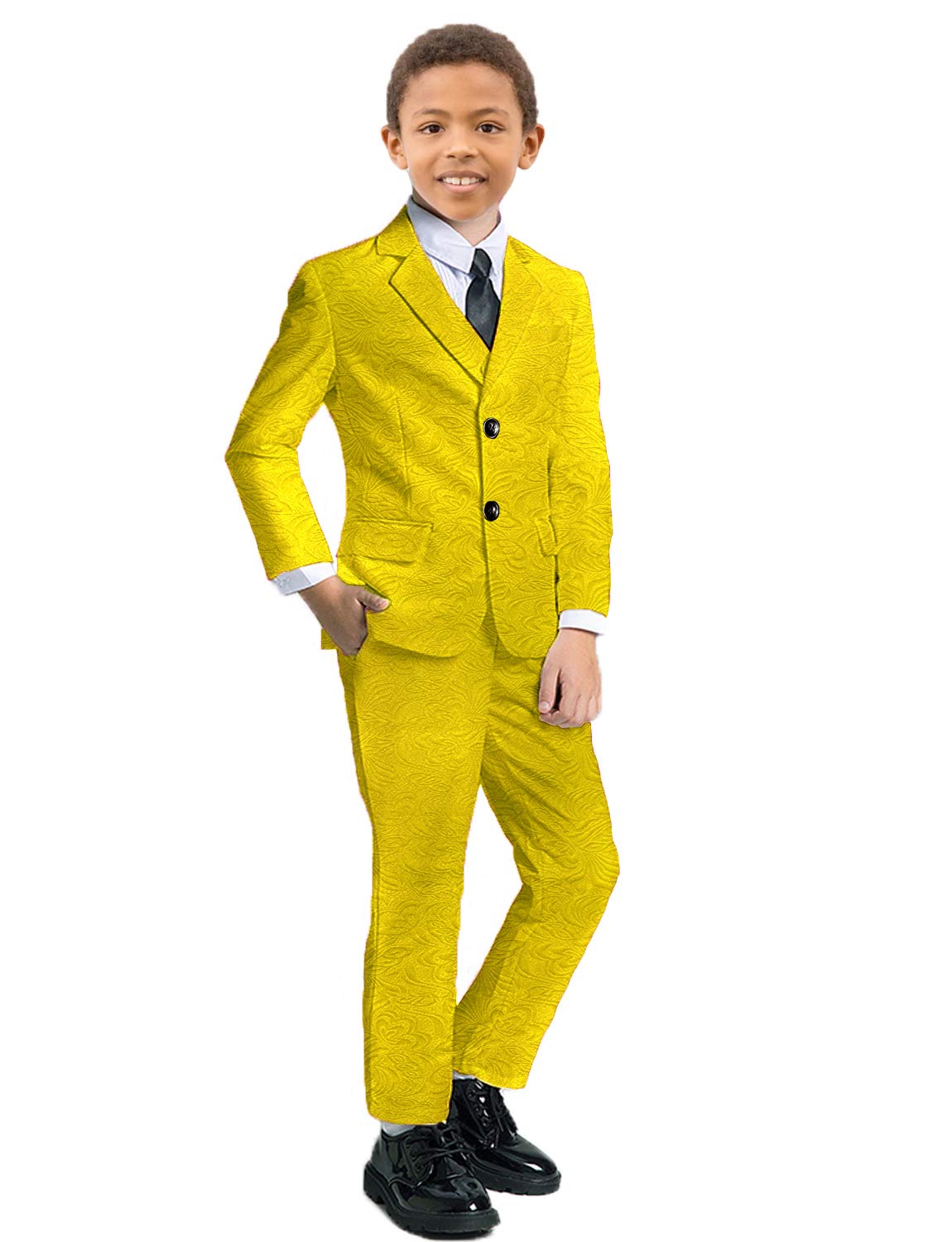 Everbeauty Boys Formal Floral Suit Jacket 3 Pieces Slim Fit Wedding Tuxedo Blazers for Kids EHTXZ006