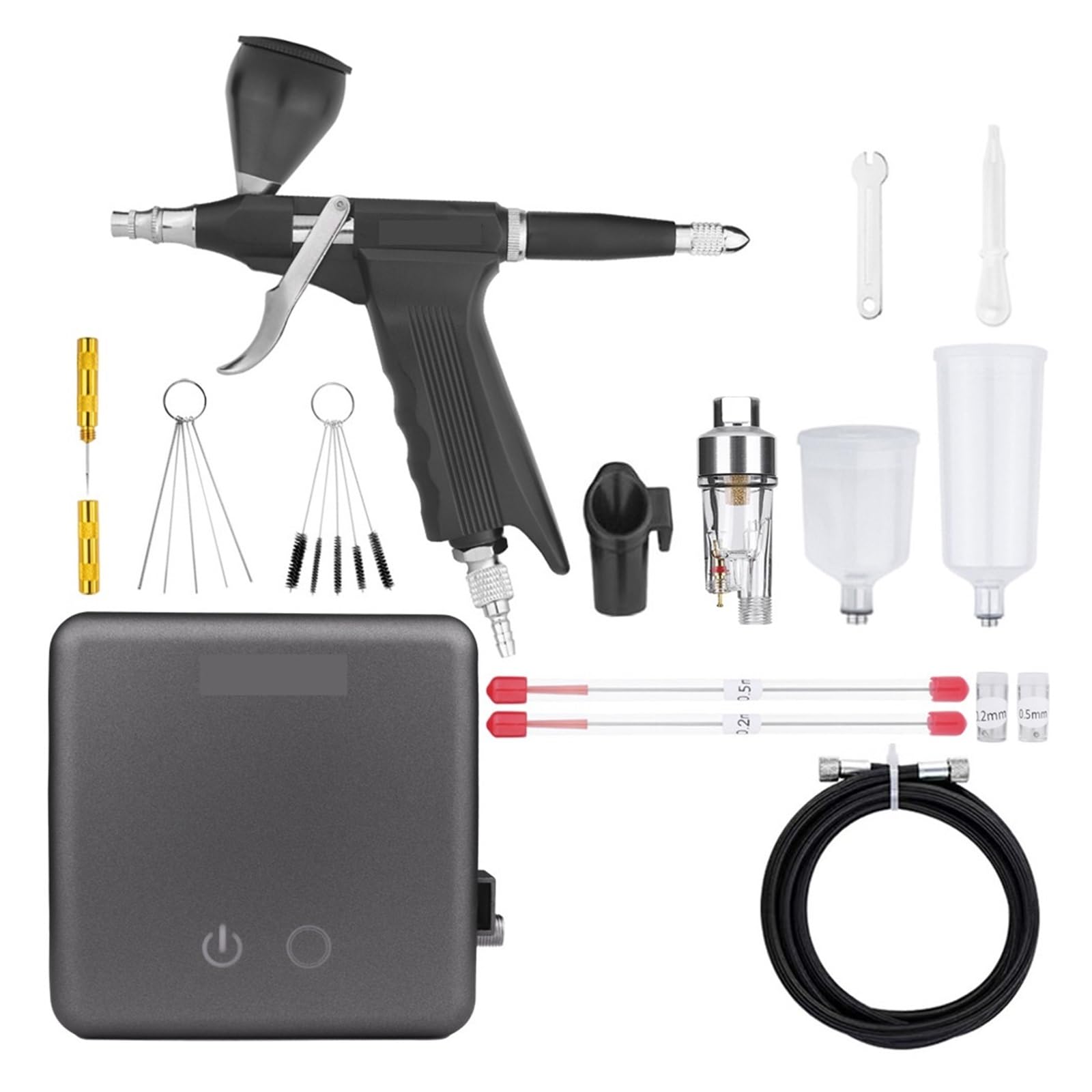 Trigger Air Control GunSide Feed Airbrush mit Auto Stop Kompressor Kit for Auto/Bodypainting Kuchen Mühelose Präzision Gleichmäßiger Sprühstrahl(NCT-24GYW116B S1)