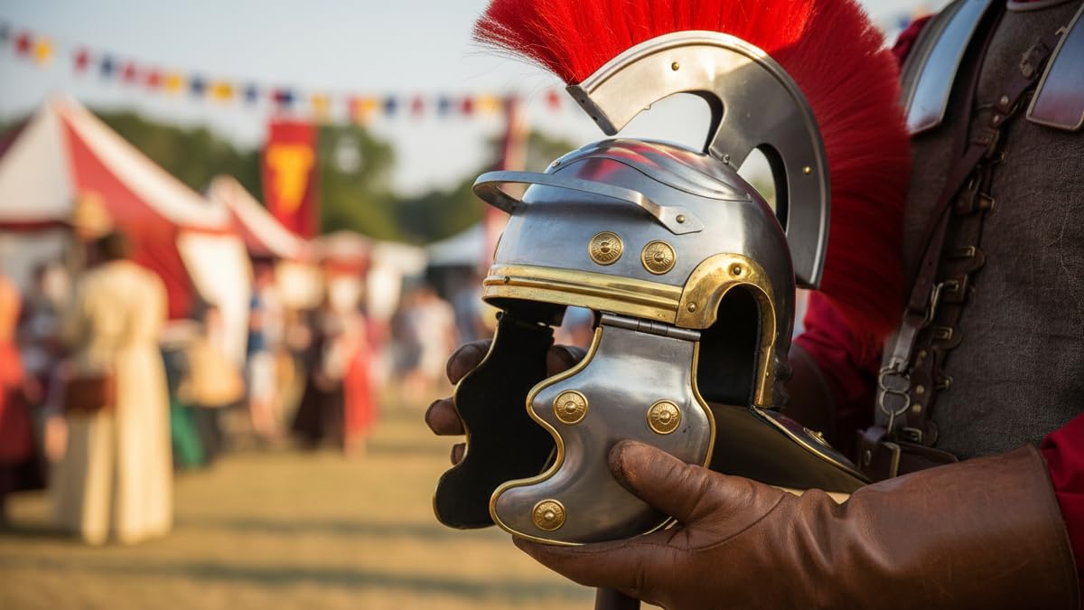 Casco medieval de centurión romano con armadura de ciruela roja, disfraz de gladiador de Halloween históricamente clasificado, totalmente portátil para la mayoría de los adultos.