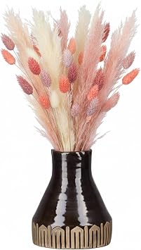 Ceramic Bottle Vase with Narrow Mouth and Long Neck, Combed Design Body and Cream Banded Rim, Coated Finish Black
