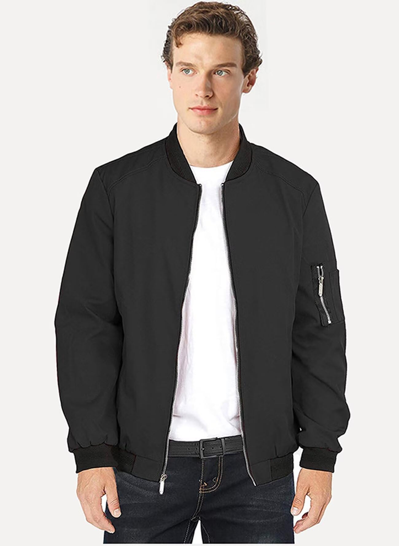 Uomo Primavera-Autunno Classica-Casual Bomber-Leggero Jacket-Cappotto - Cotone Softshell Sottile Sportiva All'Aperto Collo da Baseball Bomber Estivo Giacca Militare Comodo Varsity Giubbotto Nero XXL