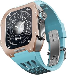 MGTCAR Pulseira de borracha bisel liga de titânio para relógio iwatch SE/4/5/6 Apple Mod Watch acessórios de substituição de aço inoxidável para Iwatch SE Series 44 mm