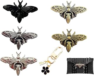 5 Sets Bee Clasp Turn Lock with 1 Keychain Purse Closure Honeybee Shape Lock Clutch Handbags Clasp Replacement Metal Latch Hardware Accessory for Purse Making Supplies DIY Crafts Project (Dark Tone)