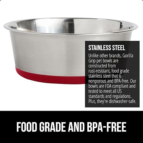 Miniatura 3 de Gorilla Grip Stainless Steel Metal Dog Bowl Set of 2, Rubber Base, Heavy Duty, Rust Resistant, Food Grade BPA Free, Less Sliding, Quiet Pet Bowls