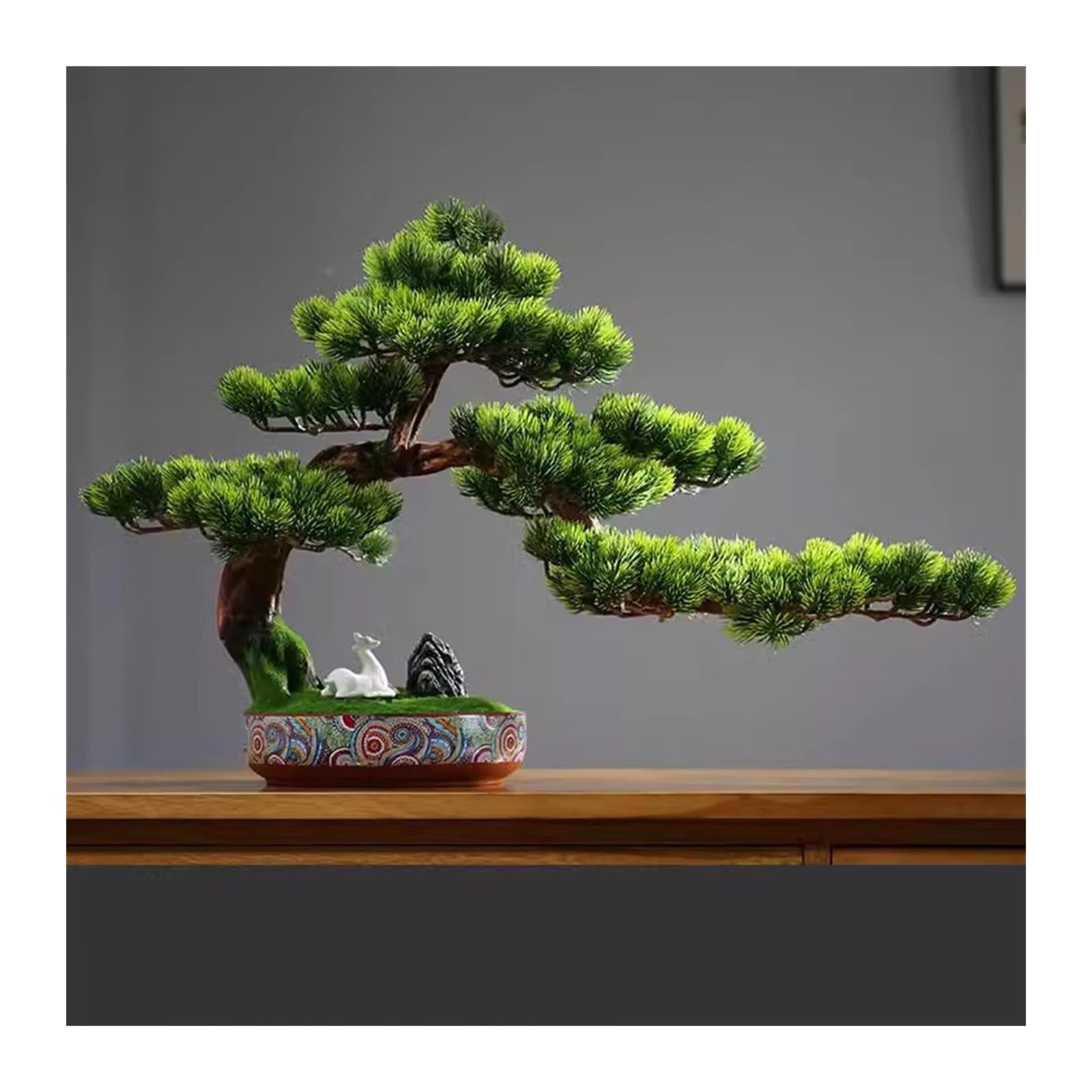IUokLU Artificial Bonsai Tree Chinese Style Simulation Welcoming Pine Bonsai Landscape Green Plants Indoor Pine Bonsai Tree Decorations Artificial Tree