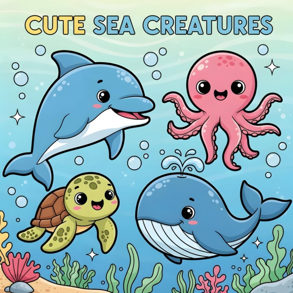 Cute Sea Creatures: An Adorable Ocean Coloring Book for Kids
