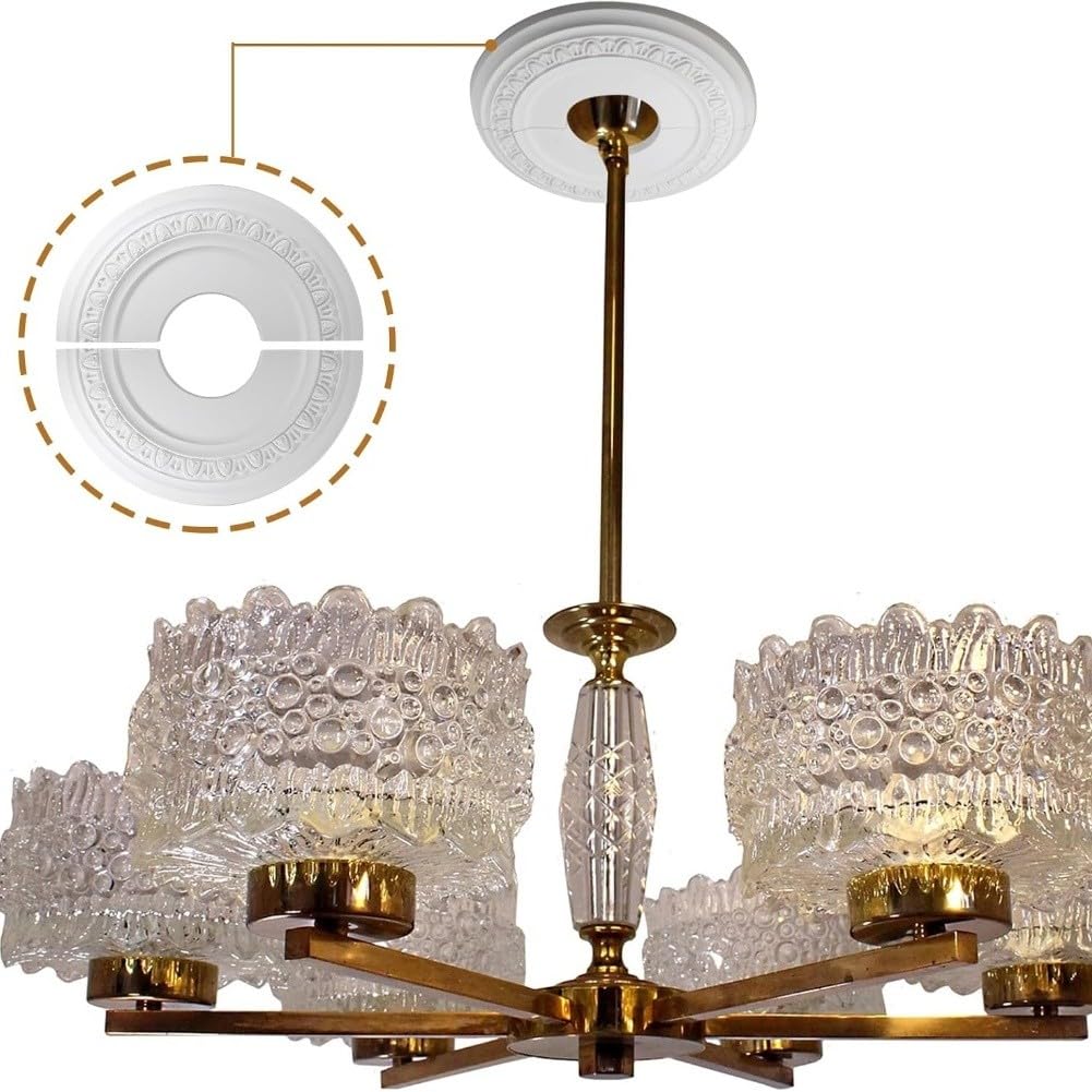 Medallón de techo de poliuretano blanco de 12 pulgadas, placa de techo desmontable para lámparas y ventiladores, decoración elegante con diámetro interior de 4 pulgadas, impermeable y resistente a