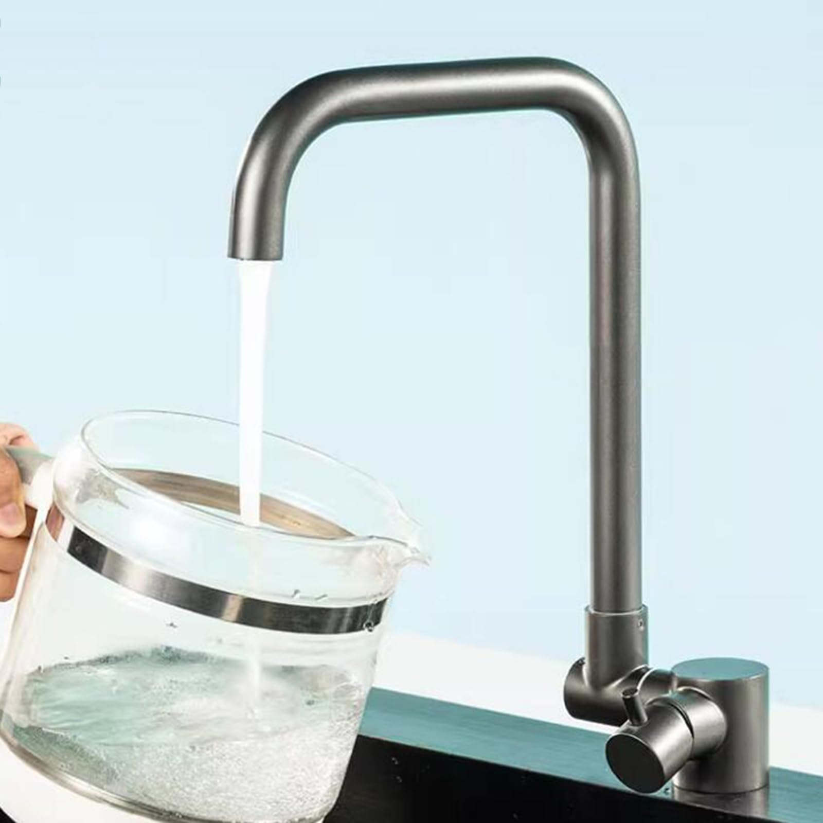 Grifo Cocina Abatible para Ventana Rotación Manija Única Agua Fría y Caliente Acero Inoxidable-Gris
