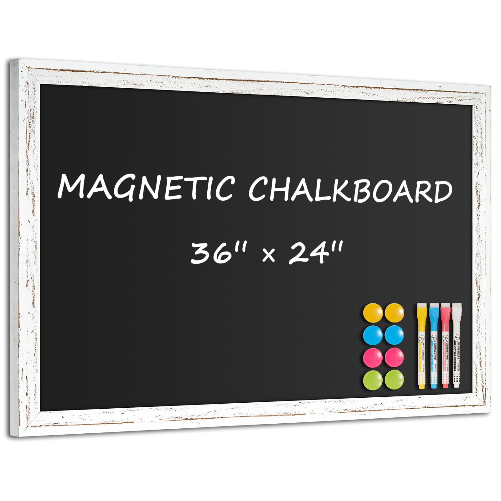 Rustic Wood Framed Chalkboard, 36" x 24" Wall-Mounted Blackboard for Kitchen, Restaurant Menu, Office & Home Décor