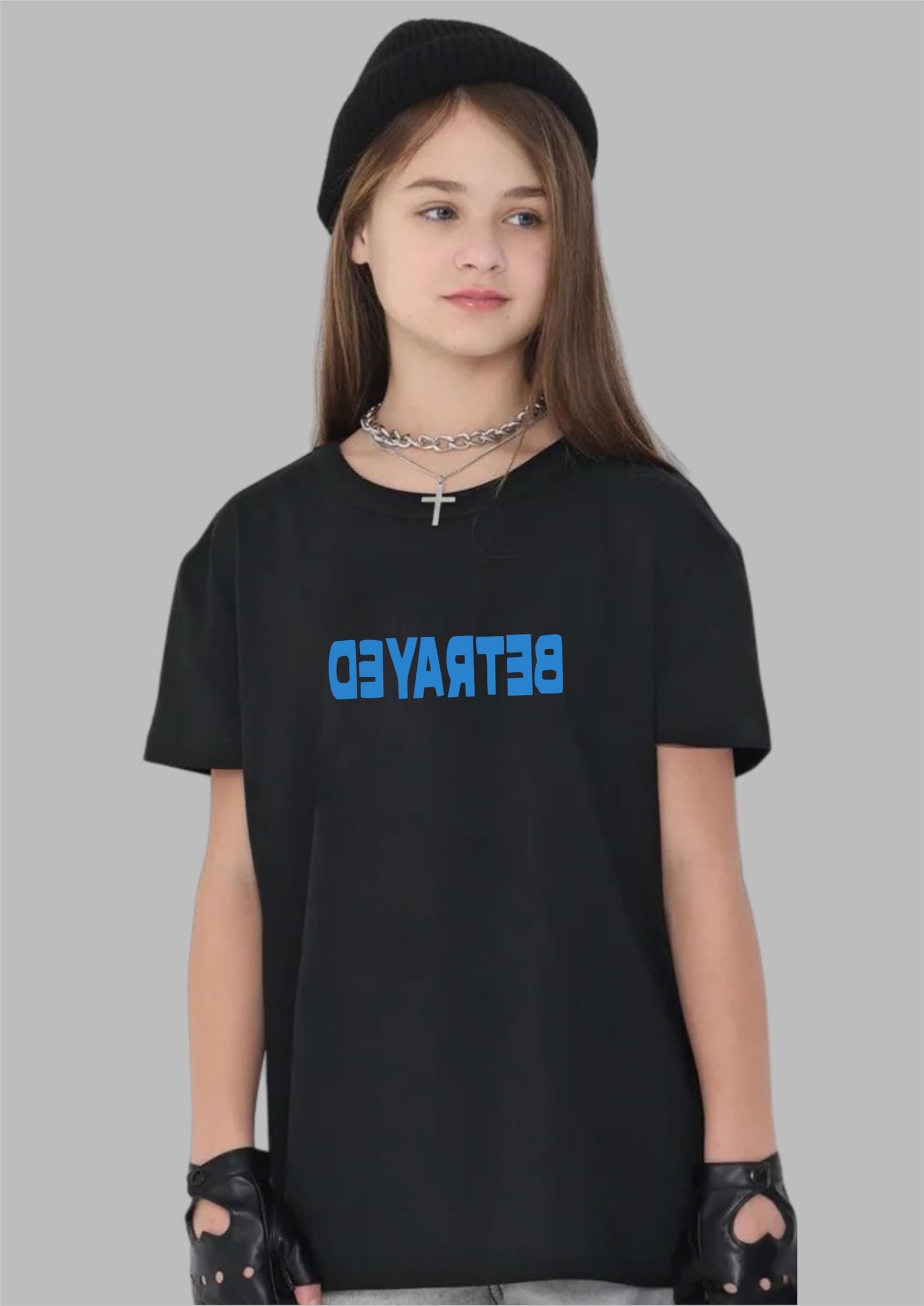 Uniplanet Store Camiseta negra de mezcla de algodón, media manga, ajuste regular, espalda traicionada, estampada, color negro