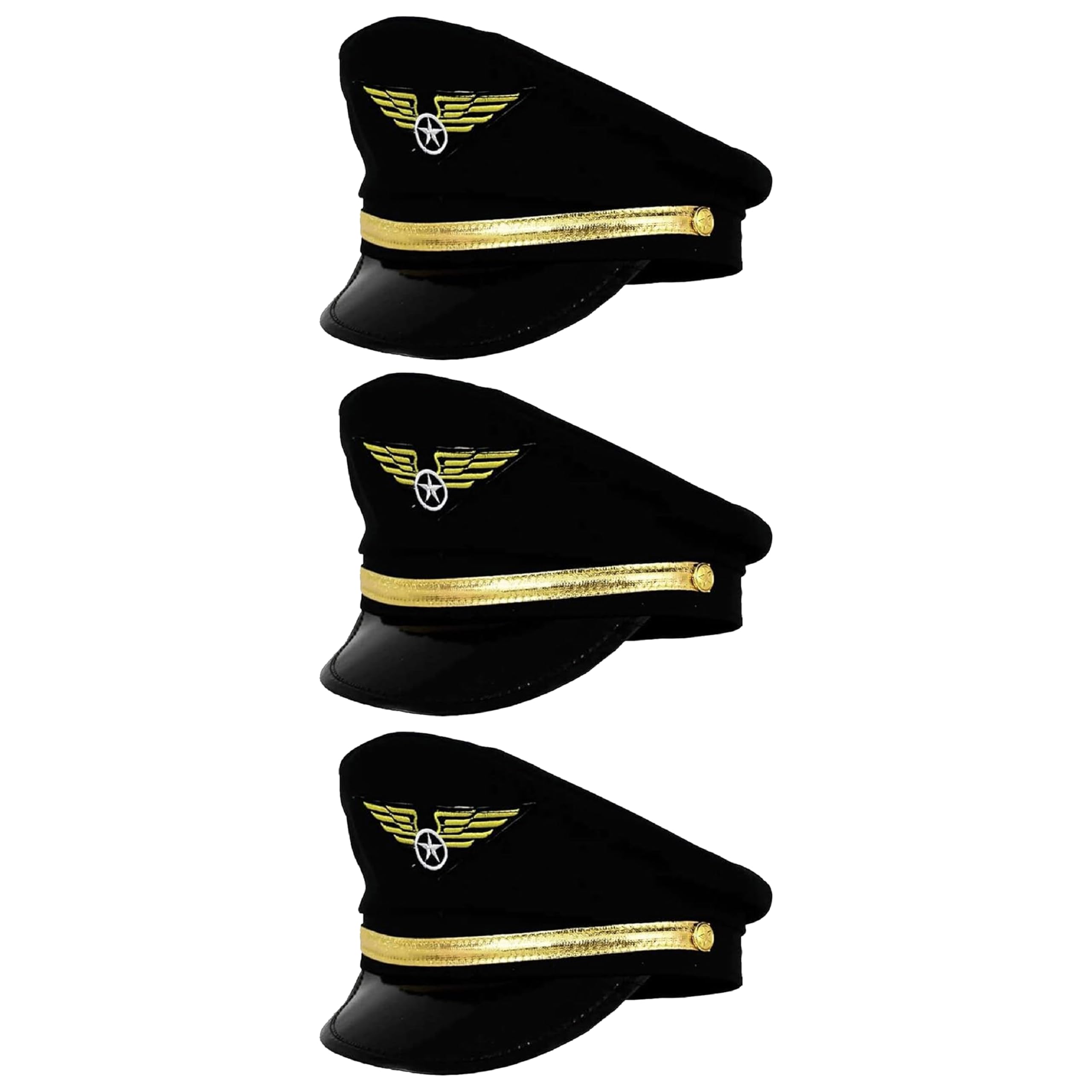 Adults Black Pilot Hat - Black Hat With Gold Detailing - Perfect For Tv/Film Character Dress Up, Pilot Fancy Dress And Other Fancy Dress Events