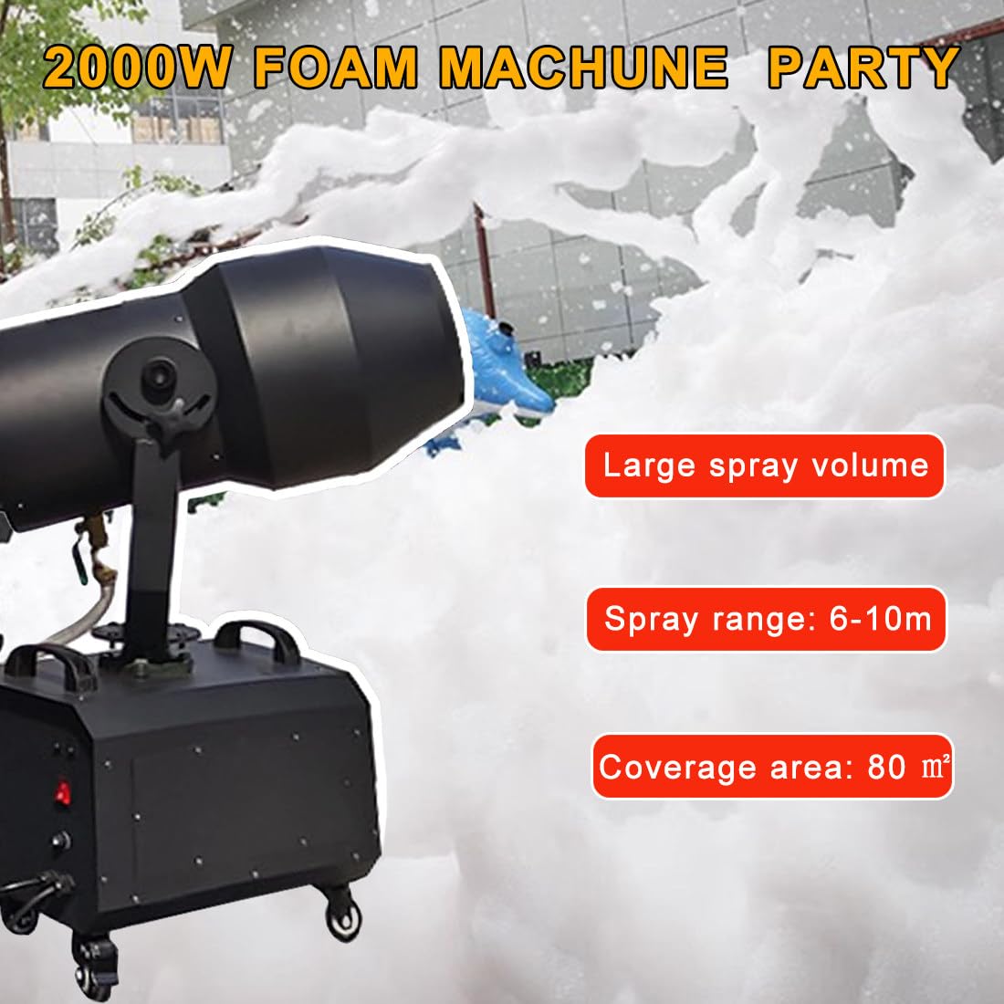 Schaummaschine Für Partys Im Freien,Leistungsstarke Bühneneffekt-Schaummaschine,Shaking Head Dj-Equipment Für Weihnachtliche Atmosphäre,Reichweite 80 M²,Reichweite 6–10 M