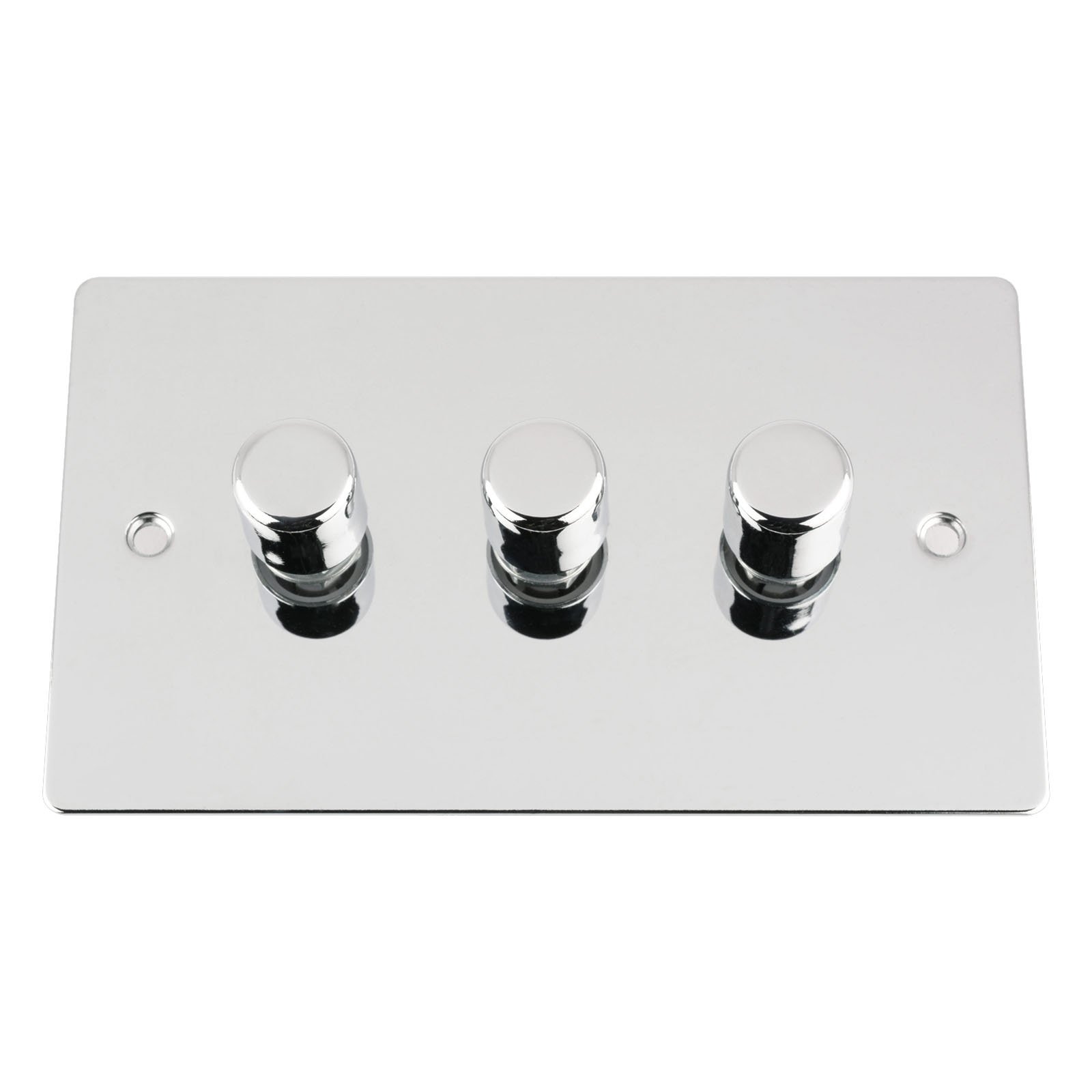Light Dimmer Switch 3 Gang 2Way 10A -Push On Off 400W -Polished Chrome -Flat