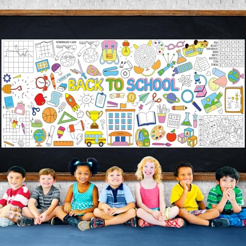 Image of Back to School Large Coloring Poster for Kids 30 x 72 Inch, Giant Coloring Paper Tablecloth Decorations, Color-in Activities Games for Classroom Supplies Must Haves