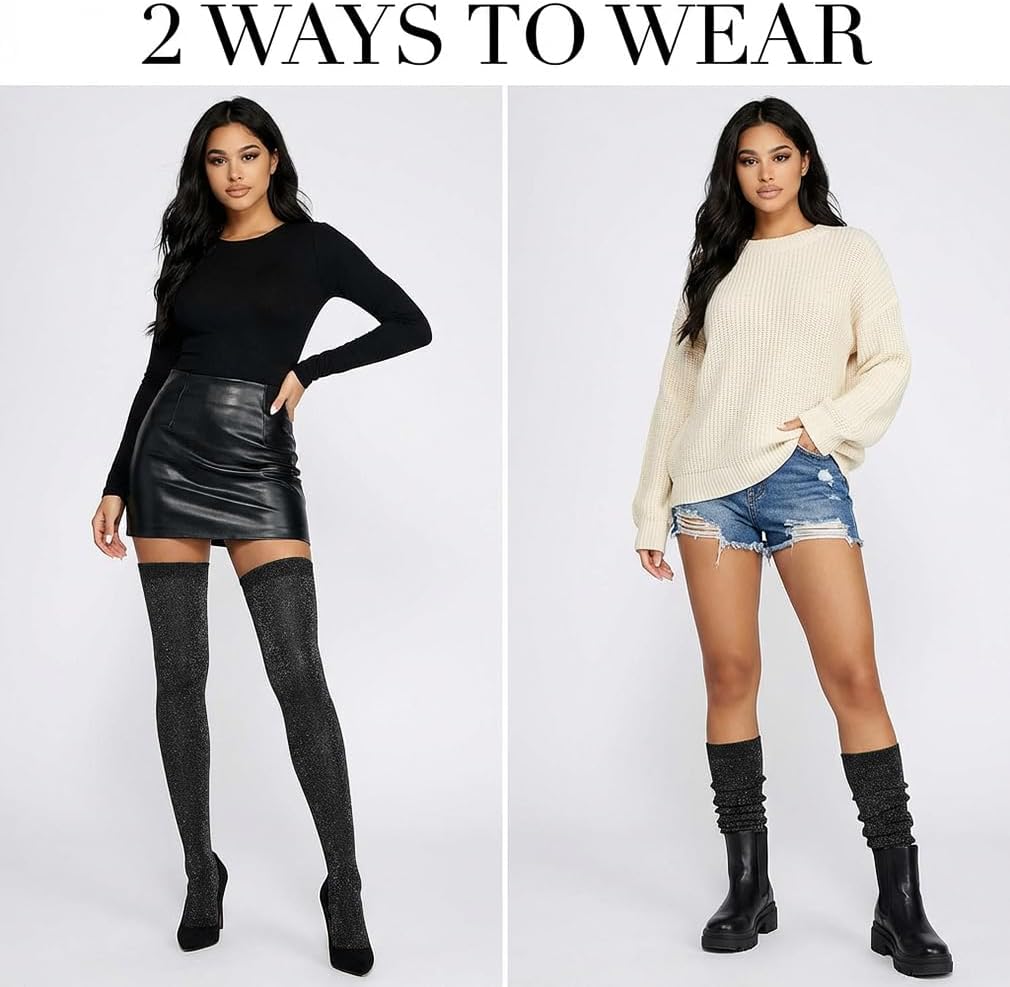 Glamorstar Over Knee Socks for Women Glitter Shiny Thigh High Stockings Sparkly Long Socks