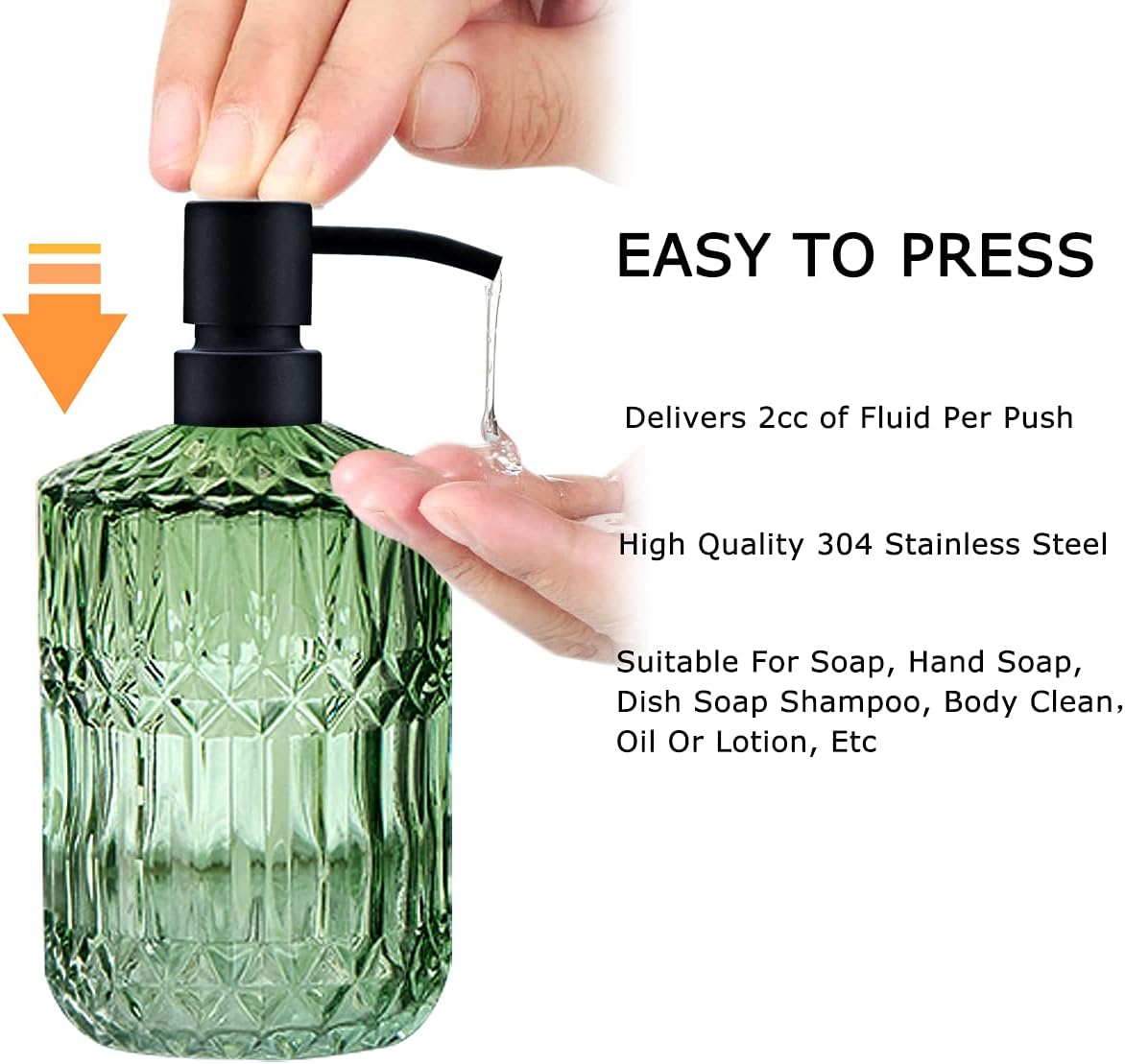 Black Soap Dispenser Pump Replacement - Matte 304 Stainless Steel Hand Soap and Lotion Dispenser Pumps Replacement for Regular Glass Mouth Bottles, Standard 28/400 (1 in-1.03 in) Neck Size