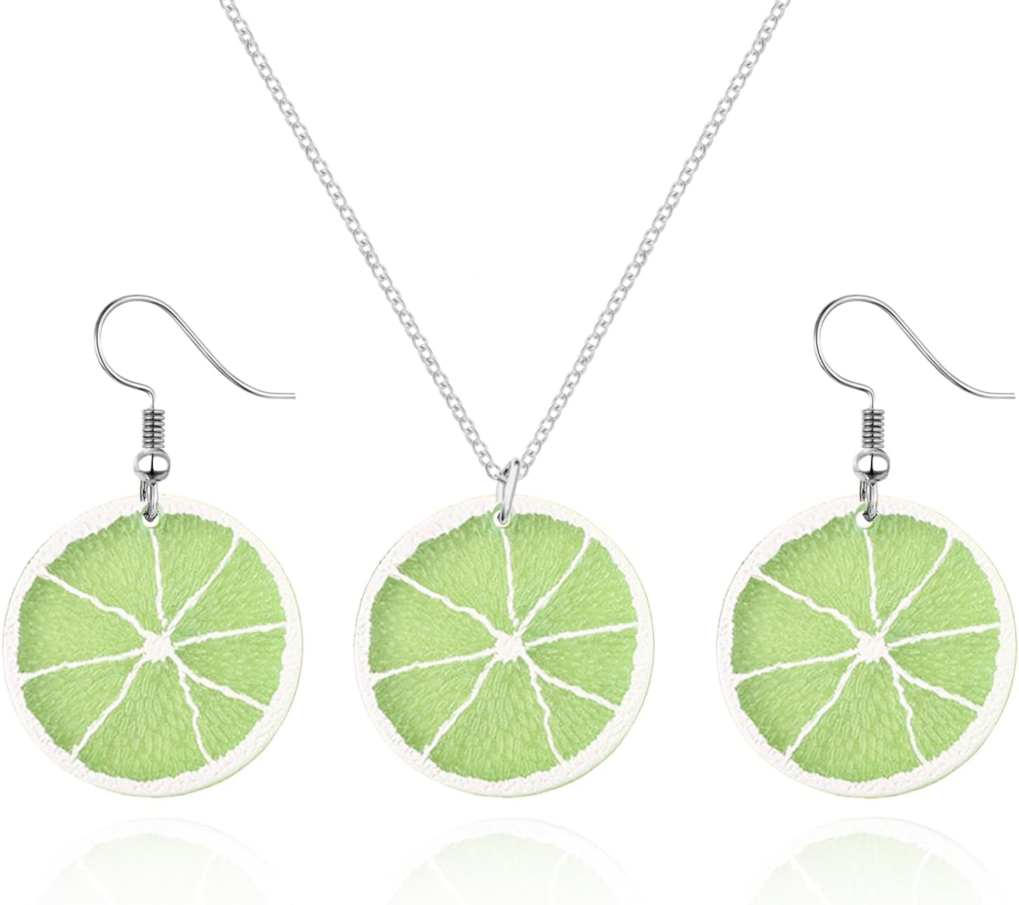 ONLYJUMP Charm Lemon Earrings Glow Necklace Set for Women Statement Lime Green Wedge Slice Realistic Citrus 3D Dangle Earrings Sweet Lightweight Fruit Necklace Fun Lemon Dangle Earrings Jewelry Set Gifts image 4