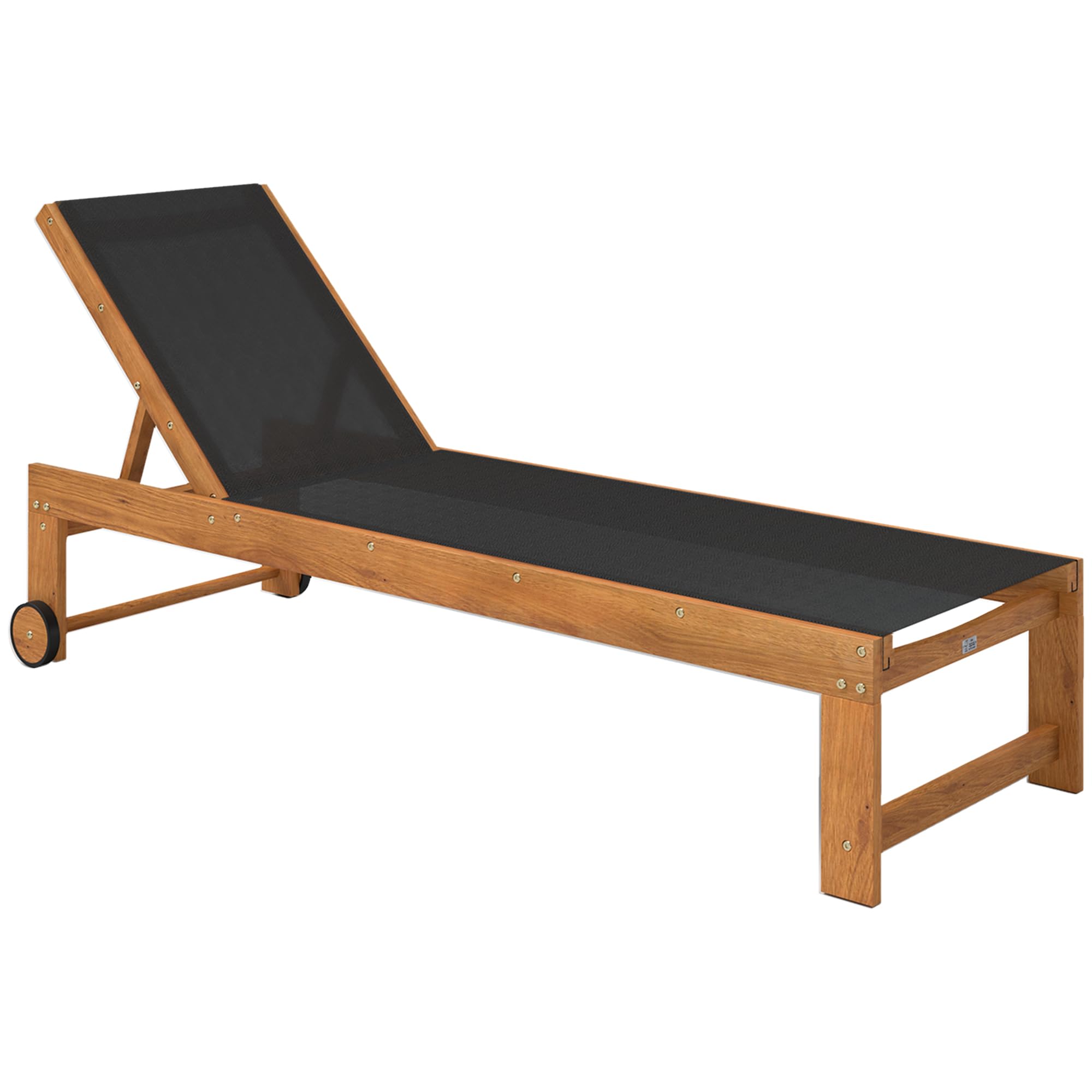 Outsunny Tumbona de Madera de Acacia Tumbona de Jardín Exterior con Ruedas Respaldo Ajustable en 4 Niveles Carga 160 kg Tumbona para Patio Terraza Balcón Teca y Negro