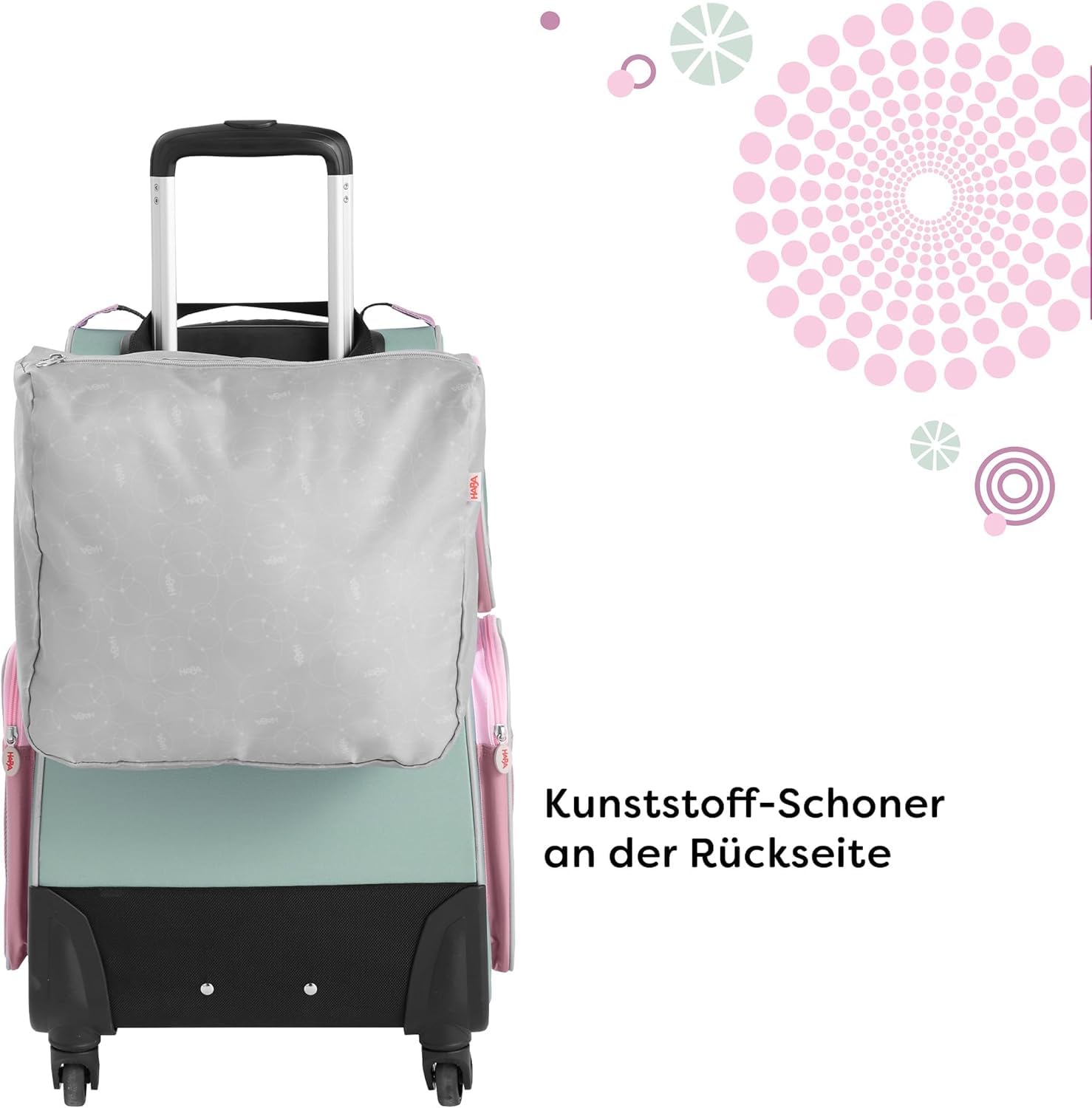 HABA Kinder-Schranktrolley Salbei mit 4 Rollen – Kinderkoffer aus recyceltem Polyester mit Schmutzwäschebeutel, 3 herausnehmbaren Böden und 4 Reißverschluss-Außentaschen – 2012724002
