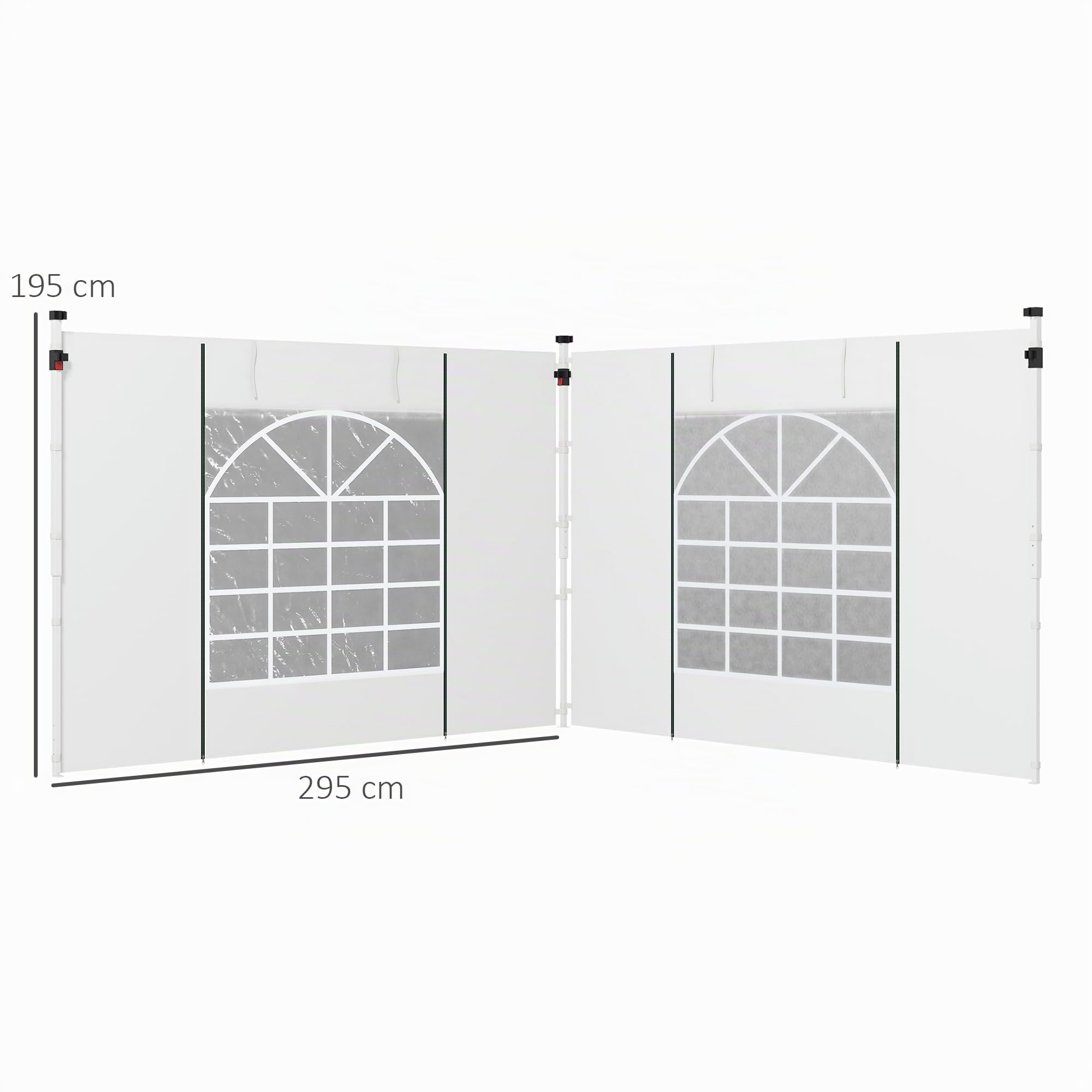 Outsunny Set 2 Pareti Laterali per Gazebo 3x3 m e 3x6m 295x195cm Bianco | Teli per Gazebo, Finestre, Tende Avvolgibili, Tessuto Oxford