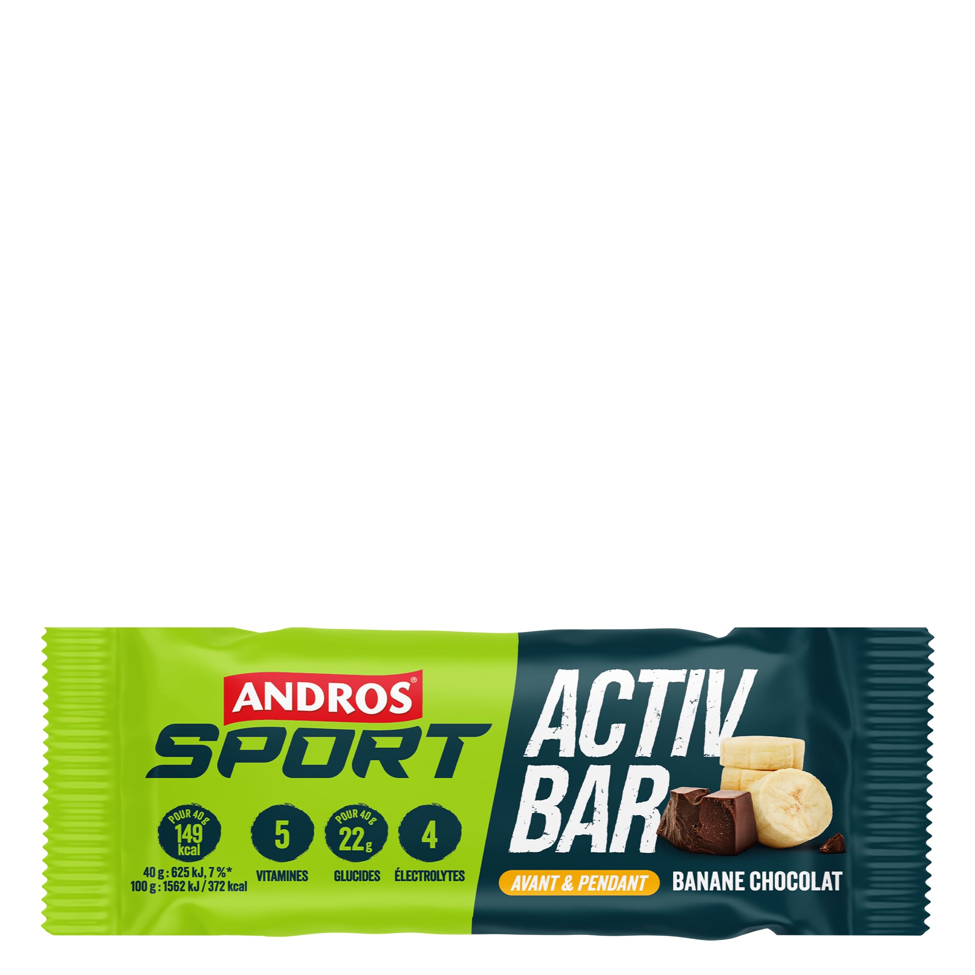 Andros Sport - Barritas Energéticas (16x40g) - Barritas energéticas - Rica en fruta y fuente de vitaminas - Plátano Chocolate