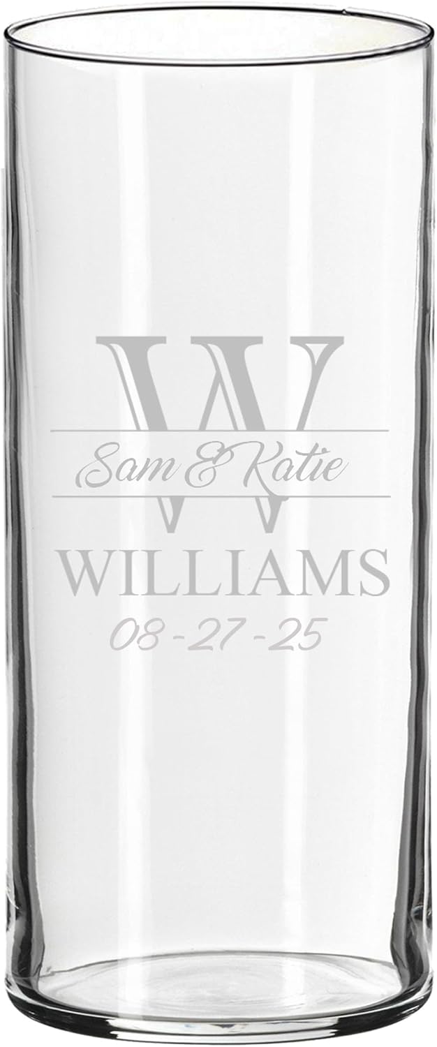MyPersonalMemories Personalized Engraved Glass Flower Vase - Custom Wedding Centerpiece, Anniversary & Couples Gift