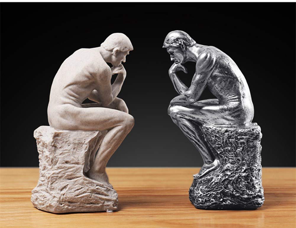 Kreatywne statuetki myśliciela indywidualna figurka do dekoracji salonu wys. 24 cm (srebrna)